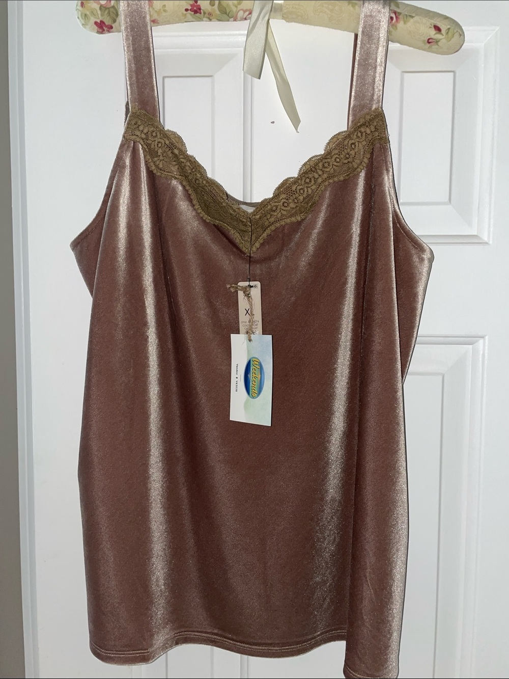 Nic+Zoe Velvet Lace Trim Slip Tank Taupe XL NWT fall trending*